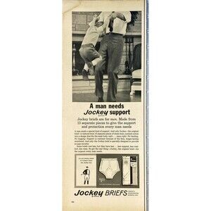 Jockey Briefs "A man needs JOCKEY support" Vintage Print Ad 1963